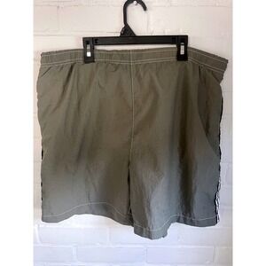 Vtg 90's KANDO Men's Olive Green Athletic Shorts Size L Side Stripe Mesh Lined